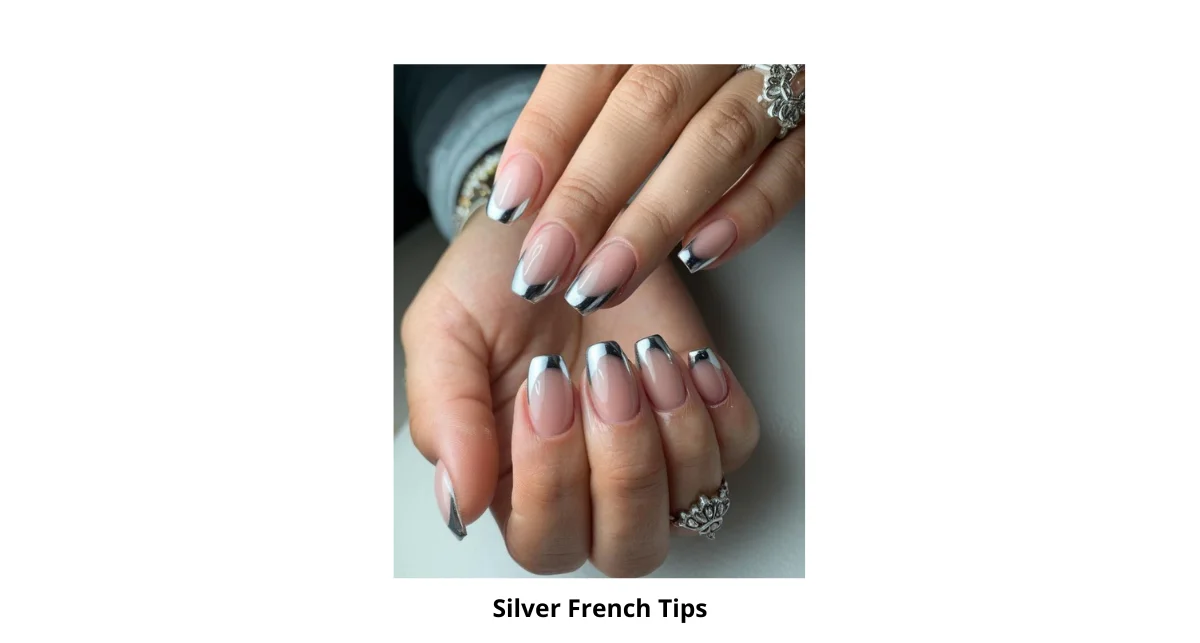 Silver French Tips Nail Design