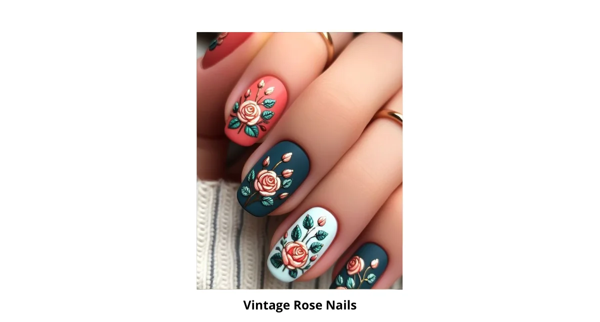 Vintage Rose Nails Design