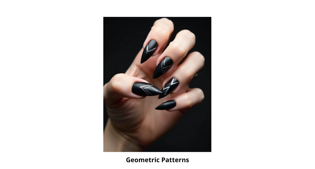 Silver and Black Geometric Pattern Nail Design