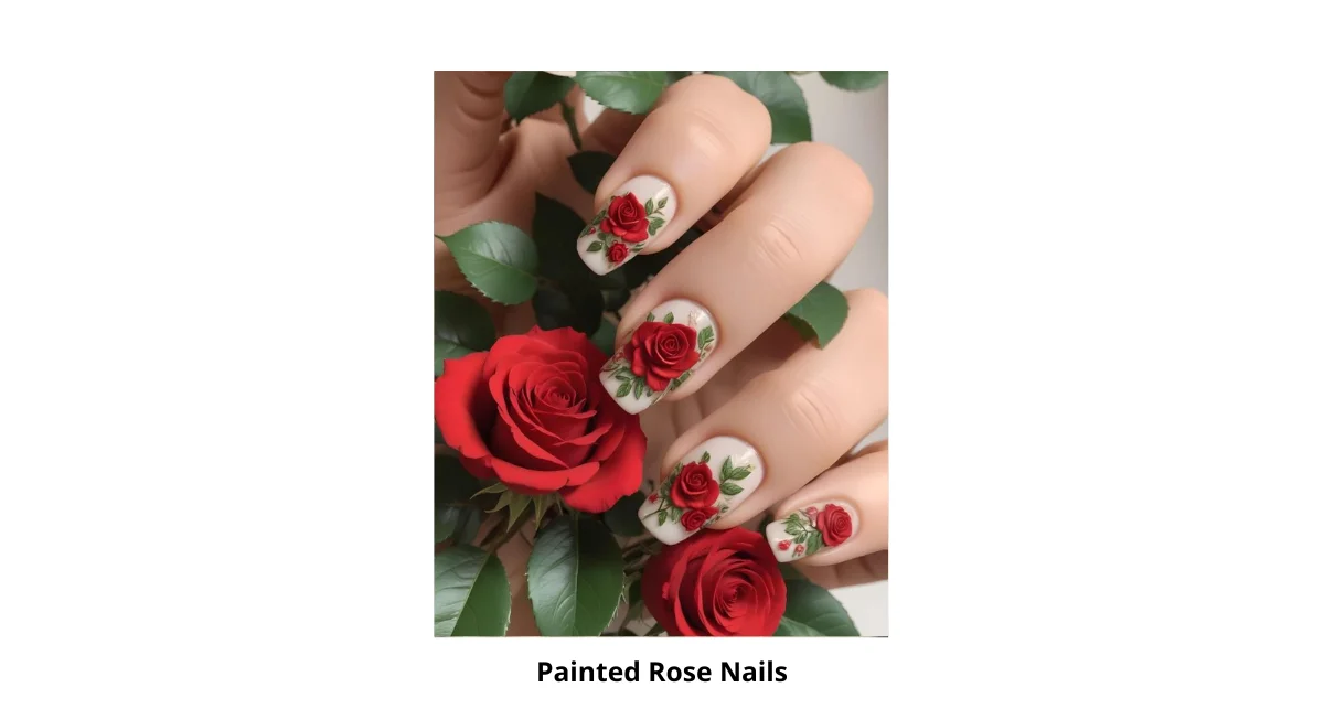 Painted Rose Nails Design