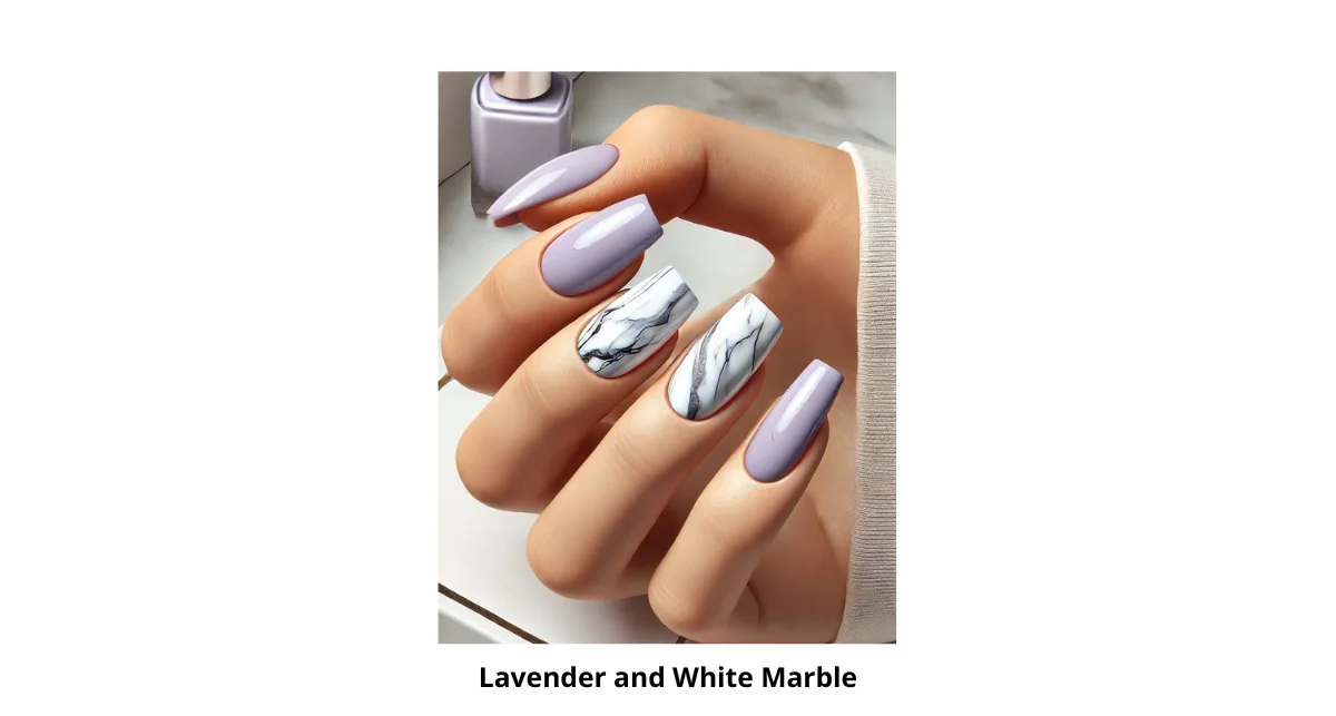 Lavender and White Marble Nail Design