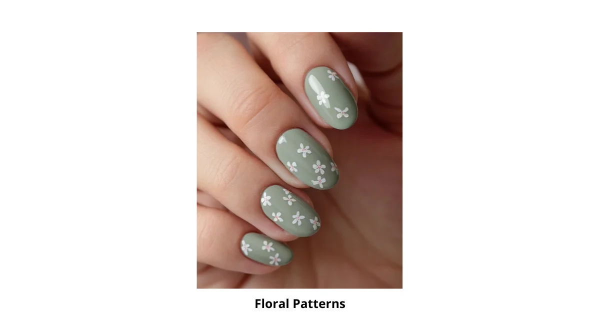 Floral Patterns Oval Nails Design