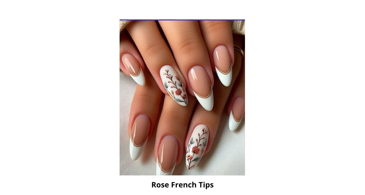 Rose French Tips Nails Design