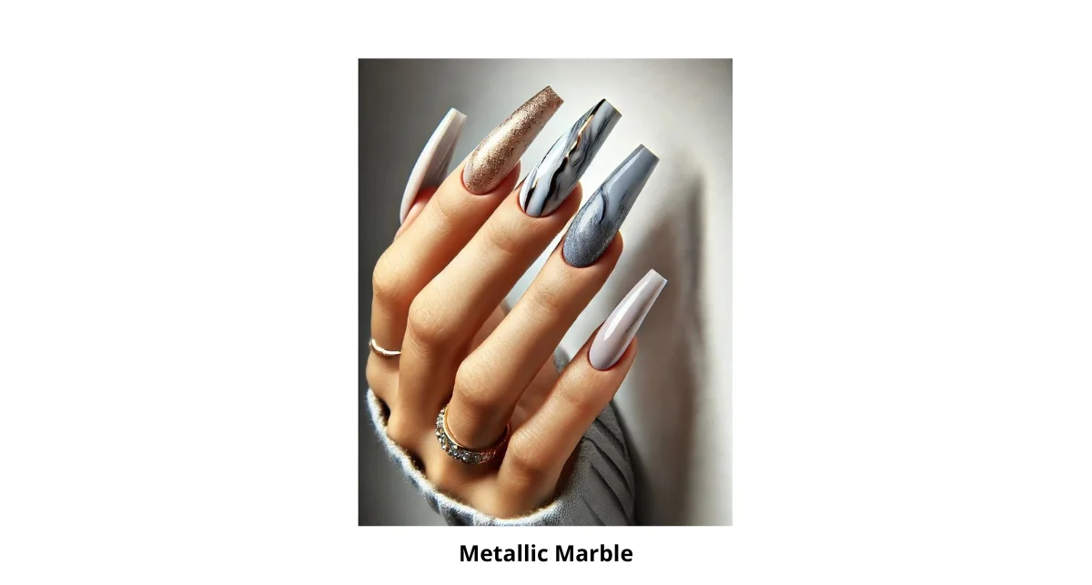 Metallic Mrable Nail Design