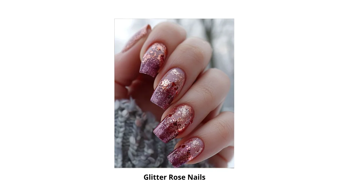 Glitter Rose Nails Design