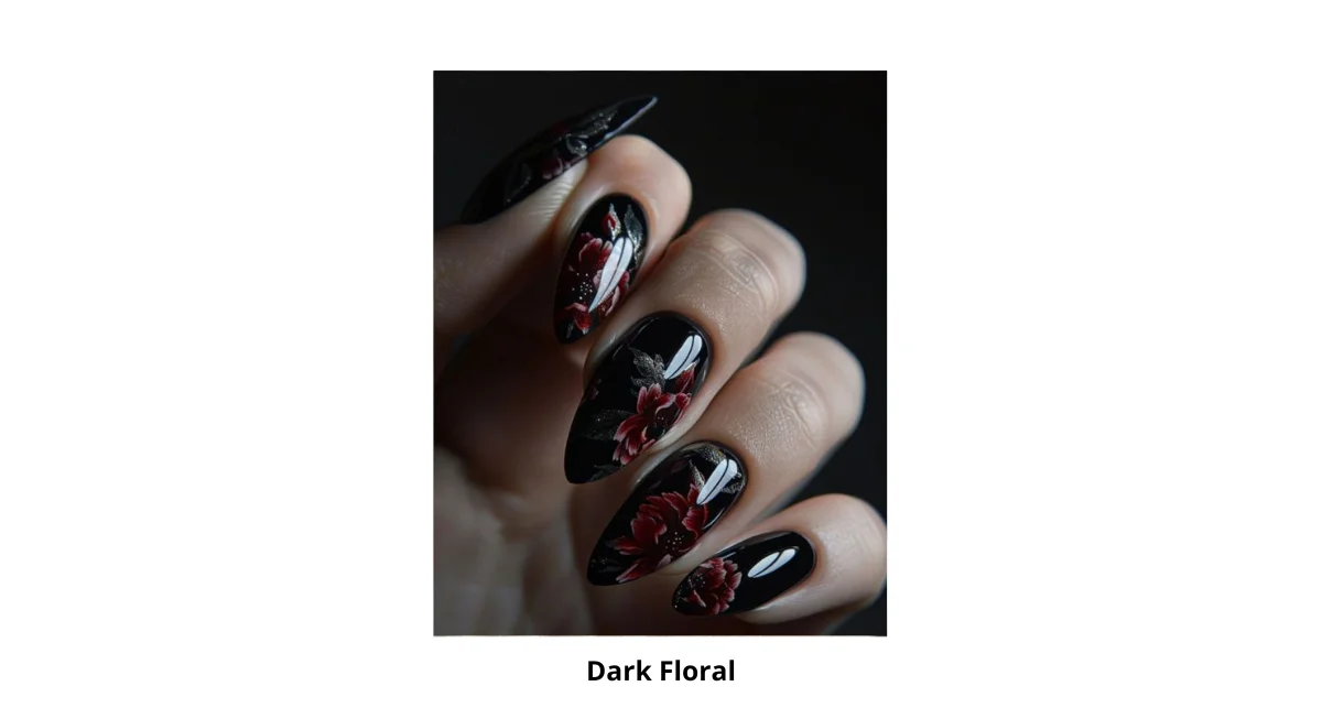 Dark Floral Nail Design