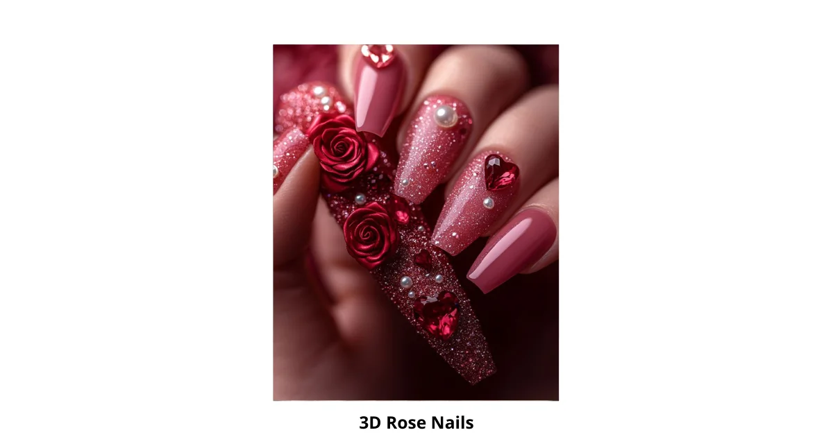 3D Rose Nails Design