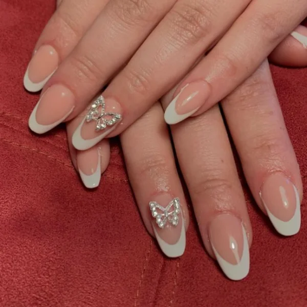 Diamond white French tip Nail Design