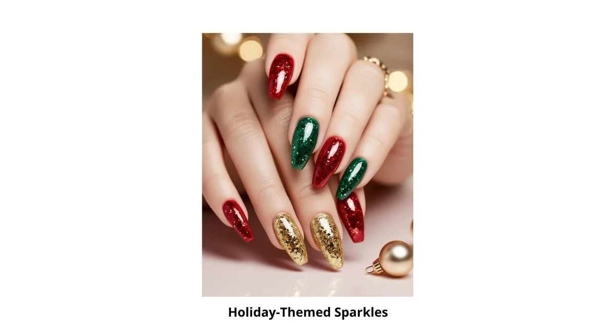 Holiday Themed Sparkles Nails Design